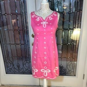 Pink Sleeveless Dress with White Embroidery